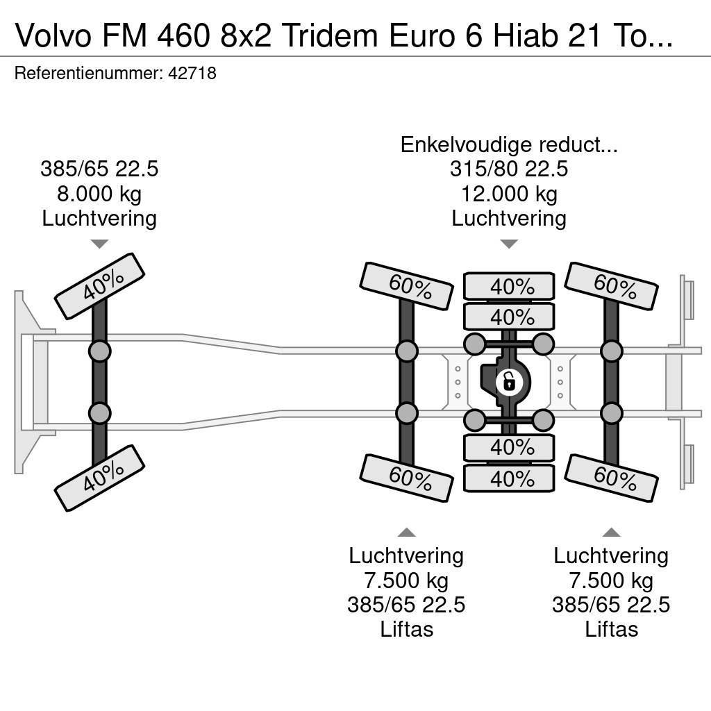 Volvo FM 460 8x2 Tridem Euro 6 Hiab 21 Tonmeter laadkraa Treileri ar āķi
