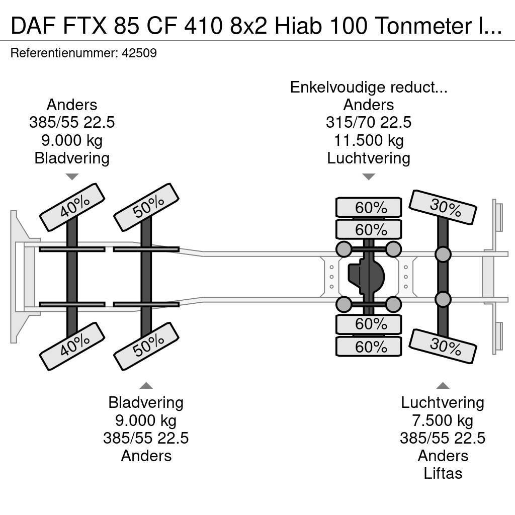 DAF FTX 85 CF 410 8x2 Hiab 100 Tonmeter laadkraan + Fl Visurgājēji celtņi