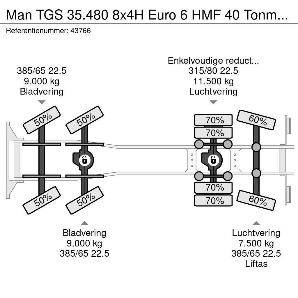 MAN TGS 35.480 8x4H Euro 6 HMF 40 Tonmeter laadkraan + Treileri ar āķi