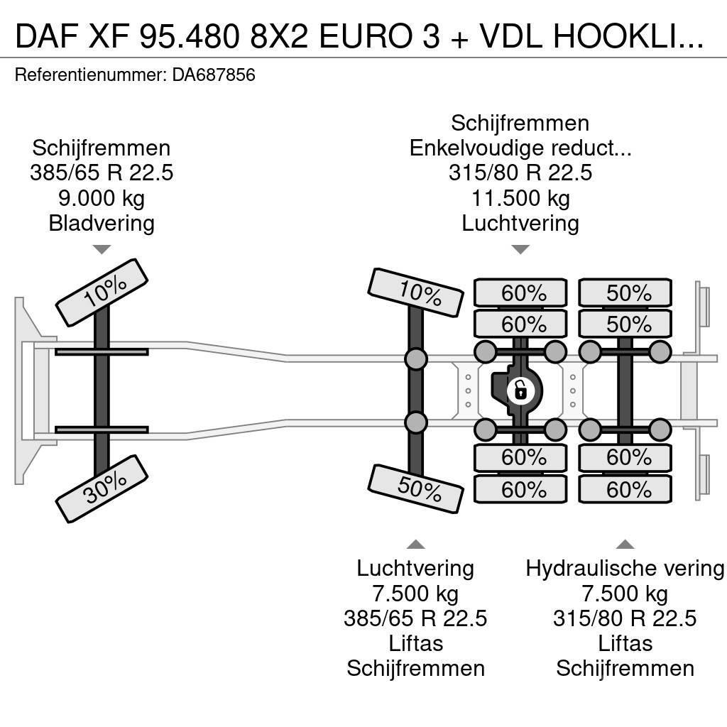 DAF XF 95.480 8X2 EURO 3 + VDL HOOKLIFT + MANUAL GEARB Treileri ar āķi