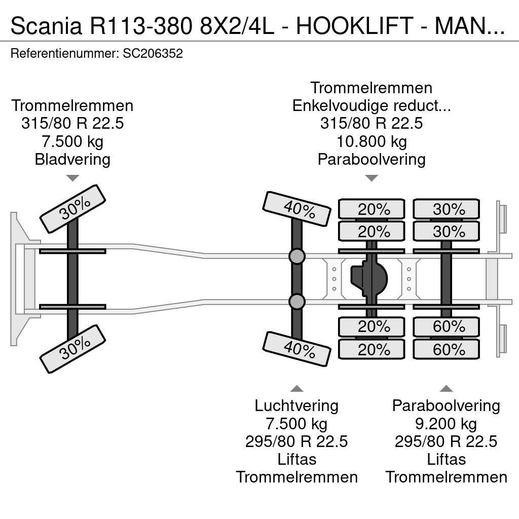 Scania R113-380 8X2/4L - HOOKLIFT - MANUAL GEARBOX Treileri ar āķi