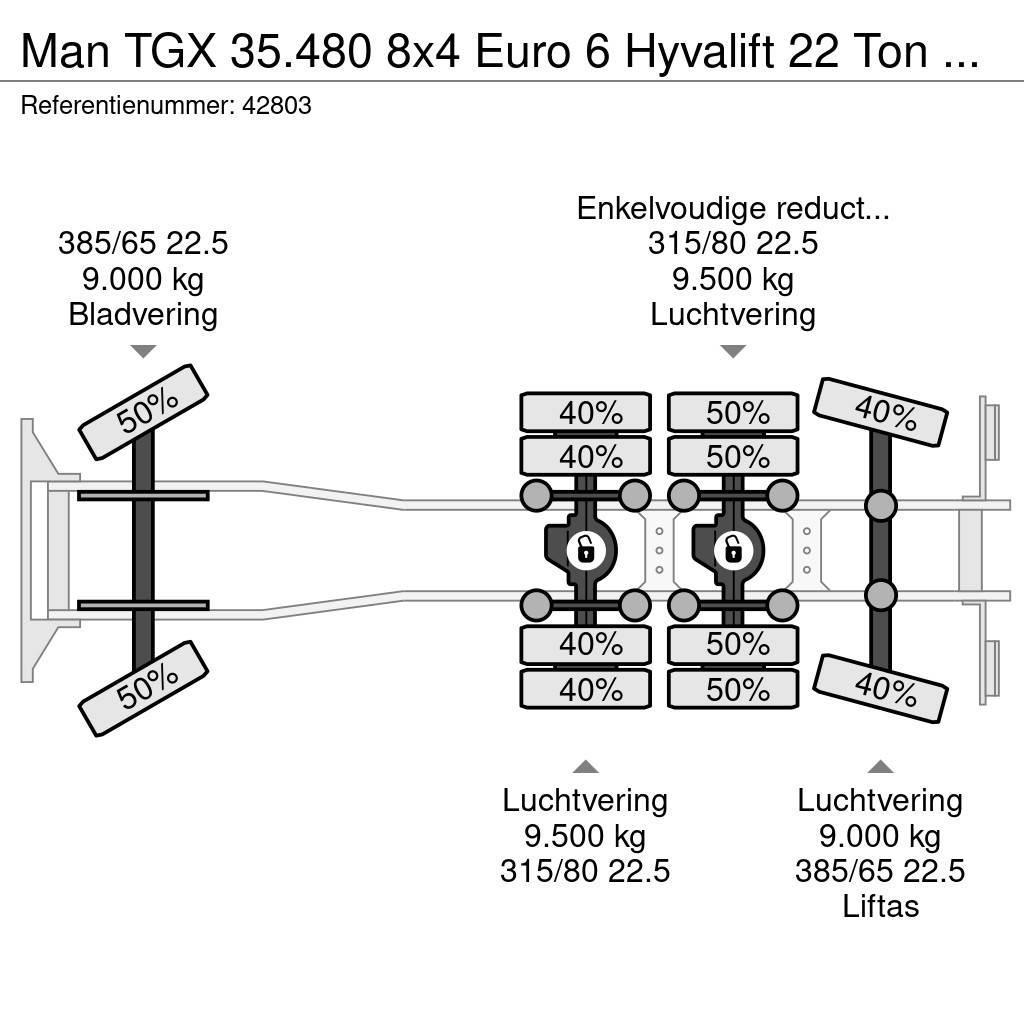 MAN TGX 35.480 8x4 Euro 6 Hyvalift 22 Ton haakarmsyste Treileri ar āķi