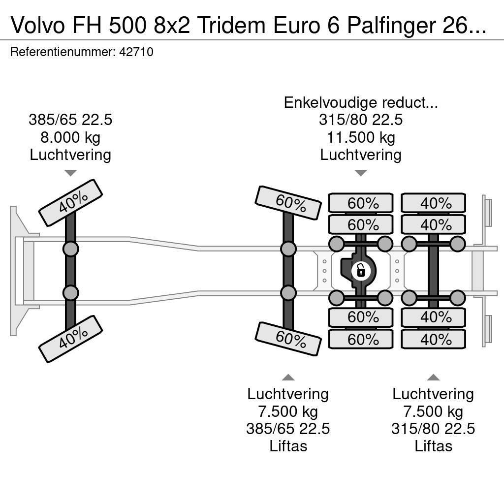 Volvo FH 500 8x2 Tridem Euro 6 Palfinger 26 Ton haakarms Treileri ar āķi