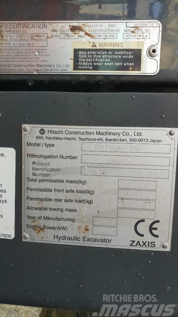 Hitachi ZX140W Ekskavatori uz riteņiem