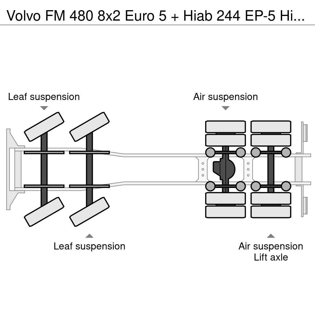 Volvo FM 480 8x2 Euro 5 + Hiab 244 EP-5 Hipro + Multilif Treileri ar āķi