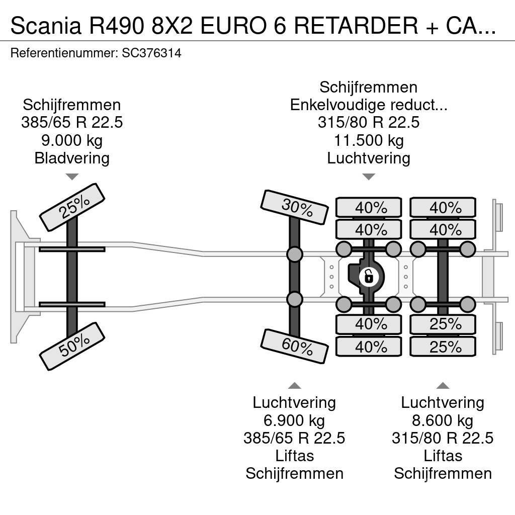 Scania R490 8X2 EURO 6 RETARDER + CABLE SYSTEM Treileri ar āķi