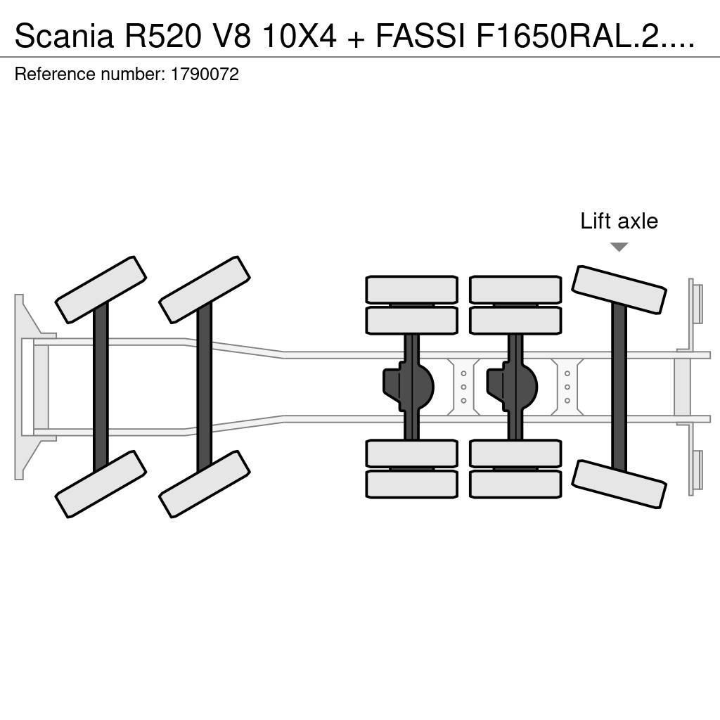 Scania R520 V8 10X4 + FASSI F1650RAL.2.28 + JIB L616L KRA Smagās mašīnas ar celtni