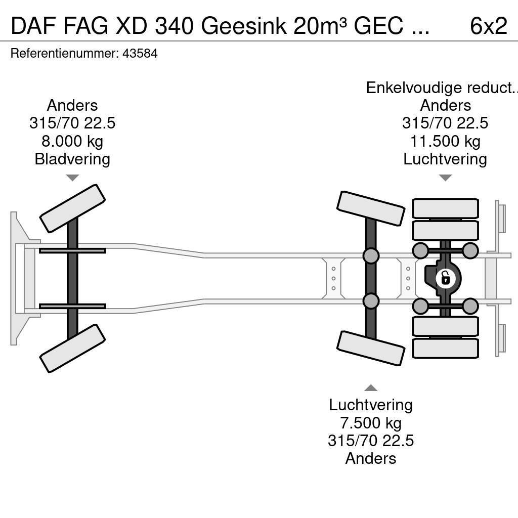 DAF FAG XD 340 Geesink 20m³ GEC Welvaarts weegsysteem Atkritumu izvešanas transports