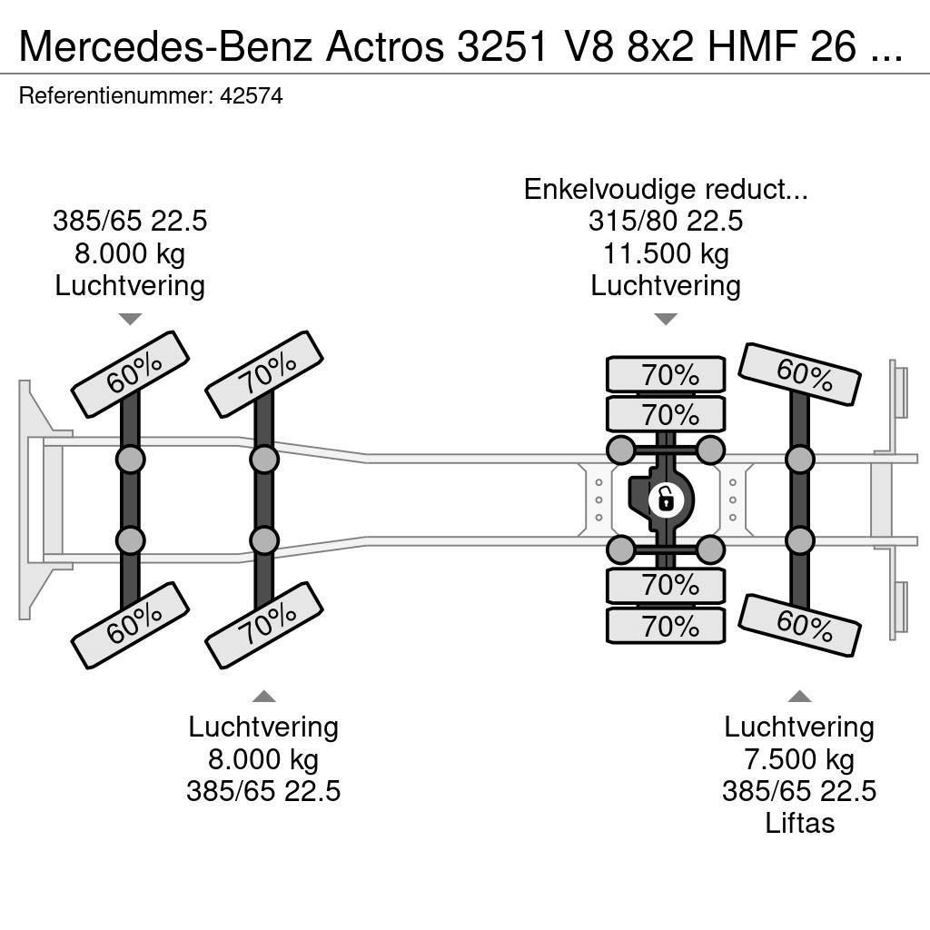 Mercedes-Benz Actros 3251 V8 8x2 HMF 26 Tonmeter laadkraan bouwj Treileri ar āķi