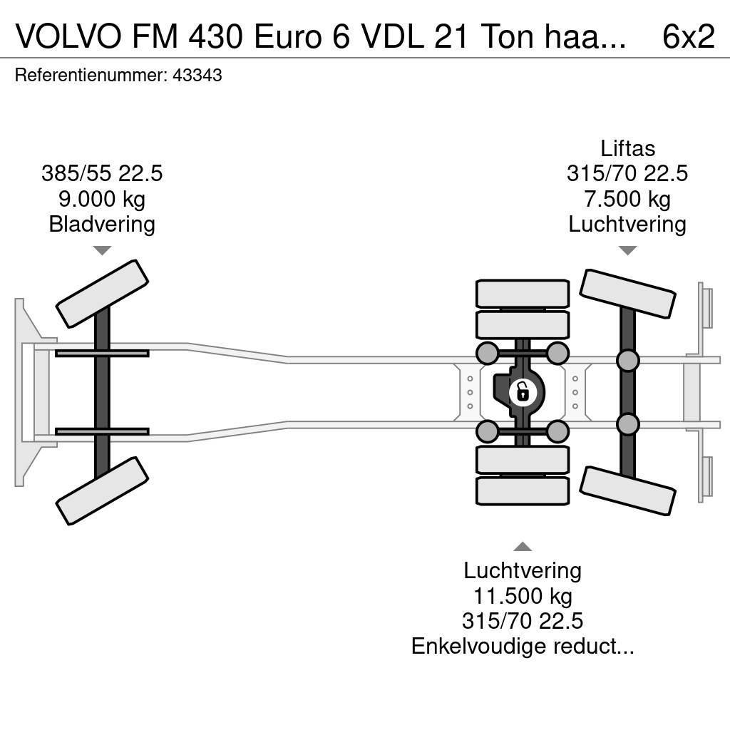 Volvo FM 430 Euro 6 VDL 21 Ton haakarmsysteem Treileri ar āķi