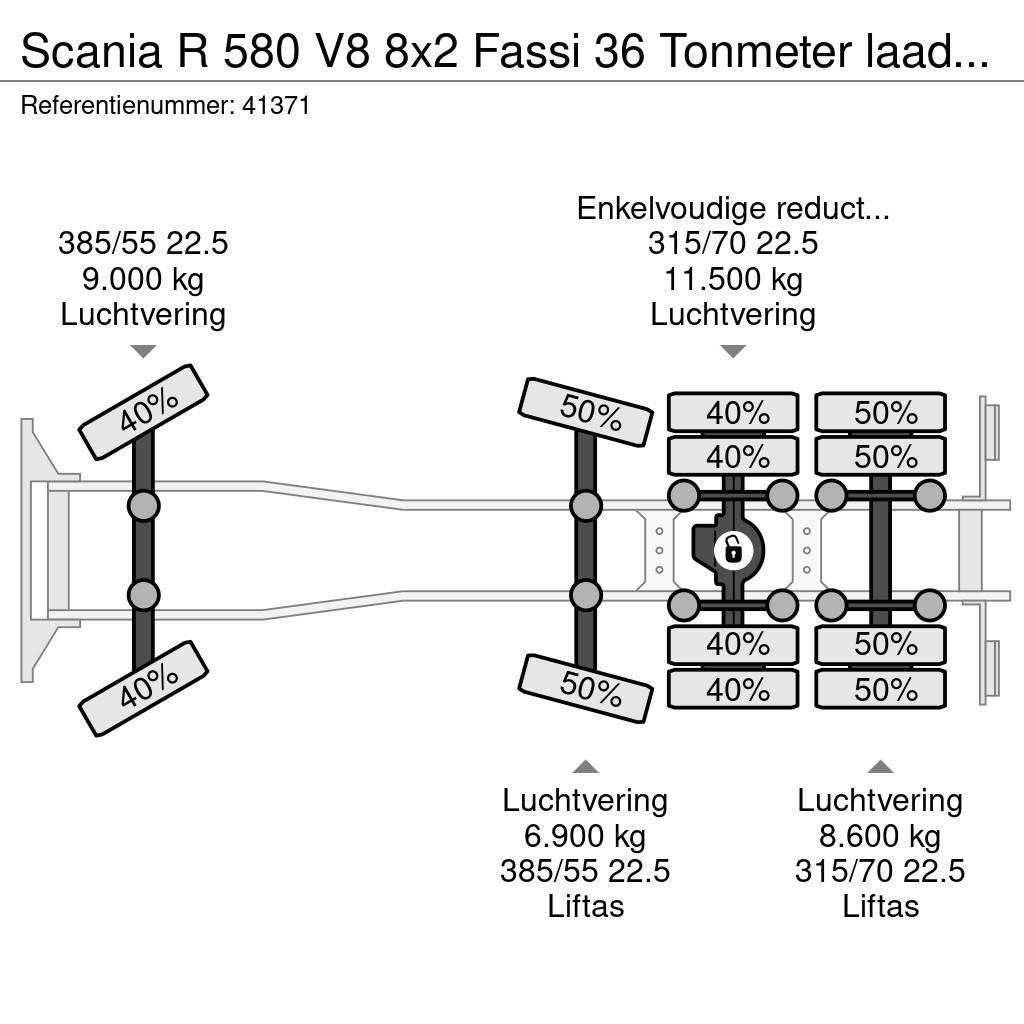 Scania R 580 V8 8x2 Fassi 36 Tonmeter laadkraan + Fly jib Visurgājēji celtņi