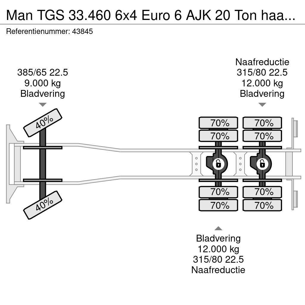 MAN TGS 33.460 6x4 Euro 6 AJK 20 Ton haakarmsysteem Treileri ar āķi