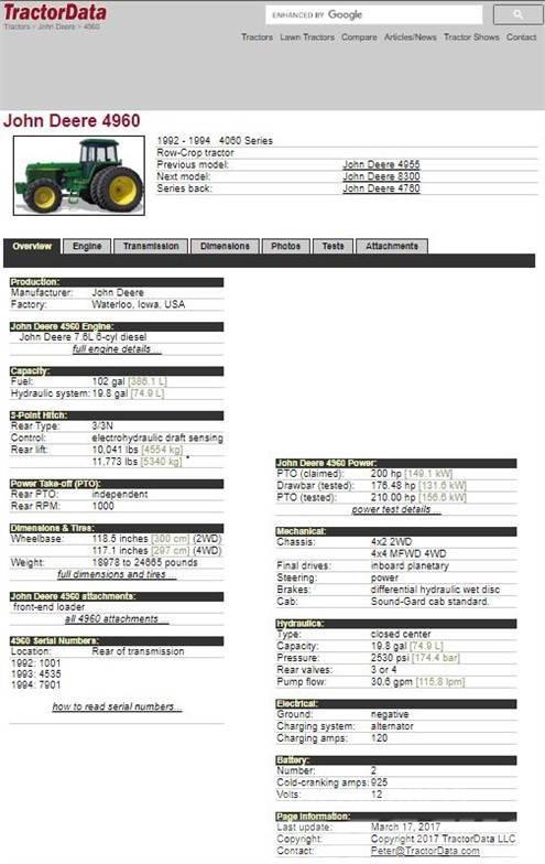 John Deere 4960 Traktori