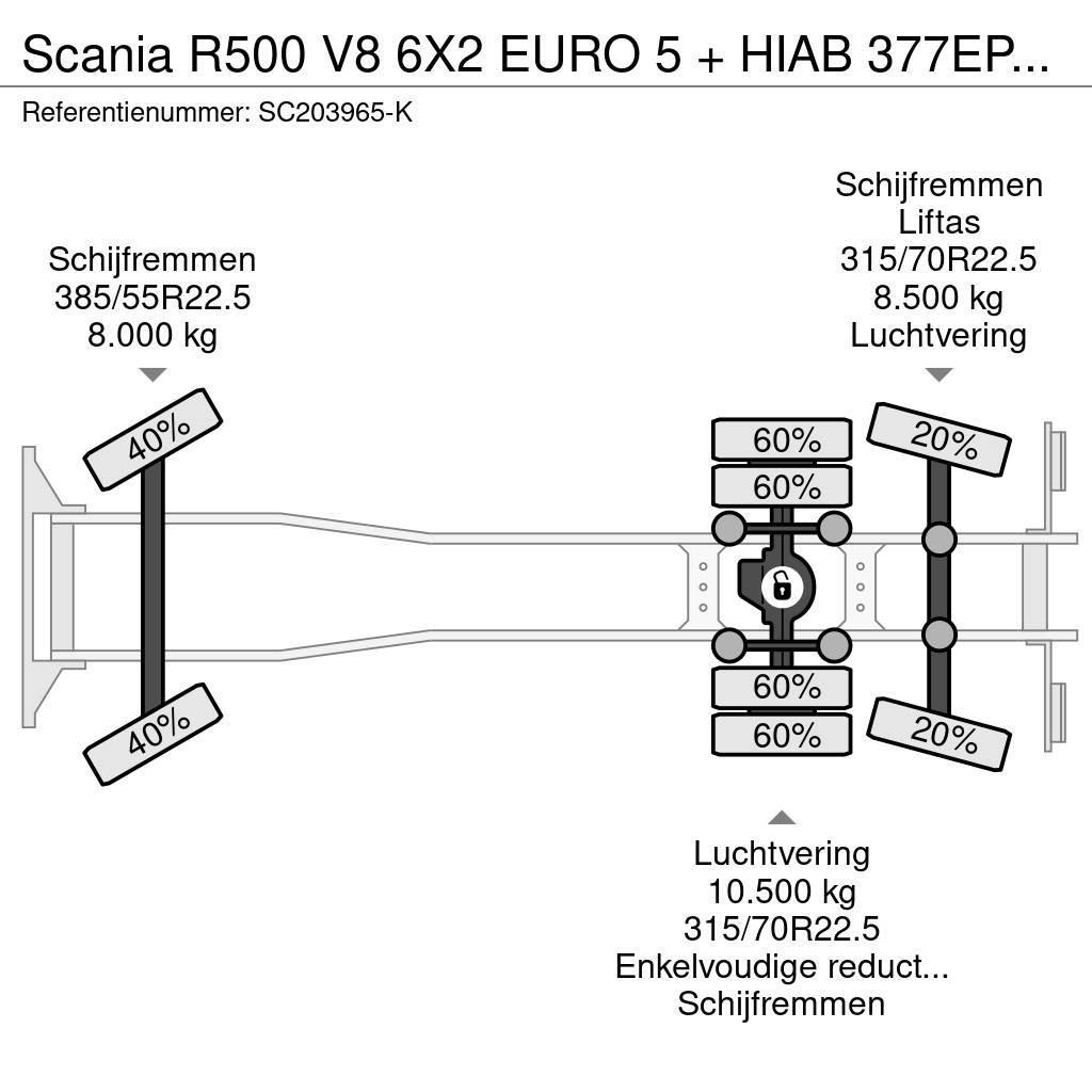 Scania R500 V8 6X2 EURO 5 + HIAB 377EP-4XS + REMOTE CONTR Visurgājēji celtņi