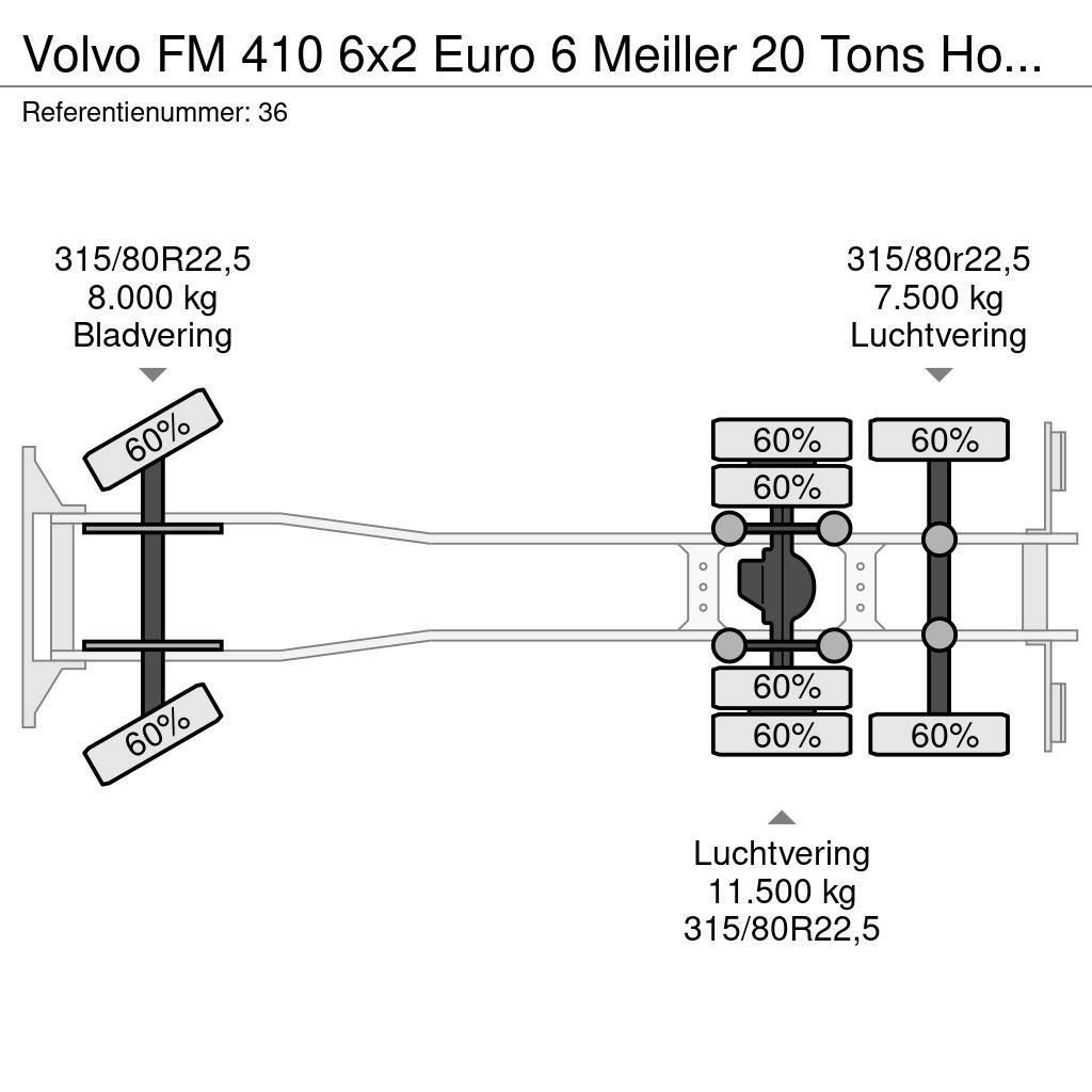 Volvo FM 410 6x2 Euro 6 Meiller 20 Tons Hooklift German Treileri ar āķi
