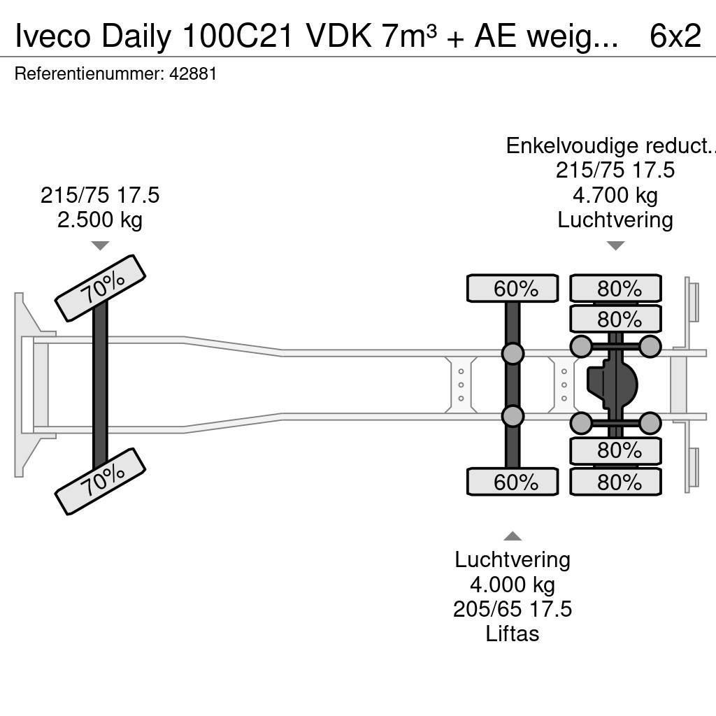 Iveco Daily 100C21 VDK 7m³ + AE weighing systeem Atkritumu izvešanas transports