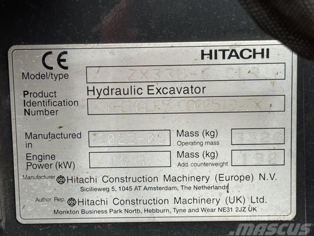 Hitachi ZX 33 U-6 Mini ekskavatori < 7 t