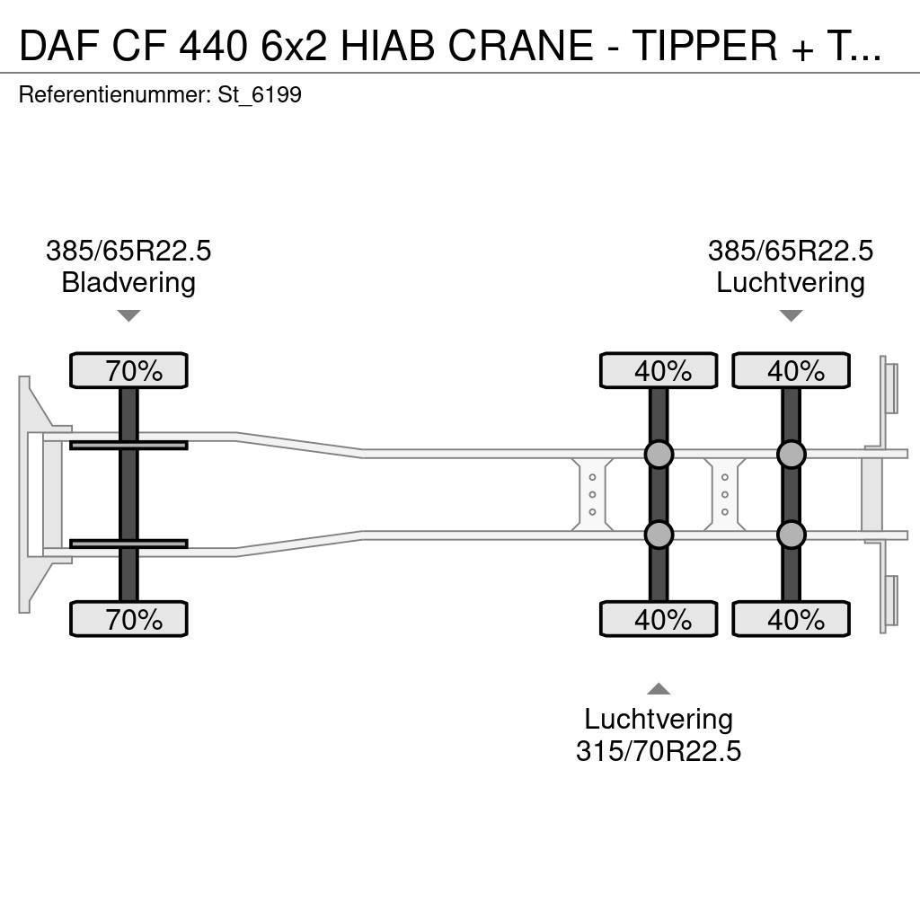 DAF CF 440 6x2 HIAB CRANE - TIPPER + TIPPER TRAILER Smagās mašīnas ar celtni