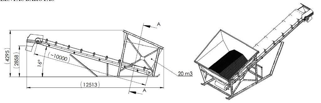  Conveier belt 1200 mm x 31 m + 15 m + Hopper Atkritumu konveijeri