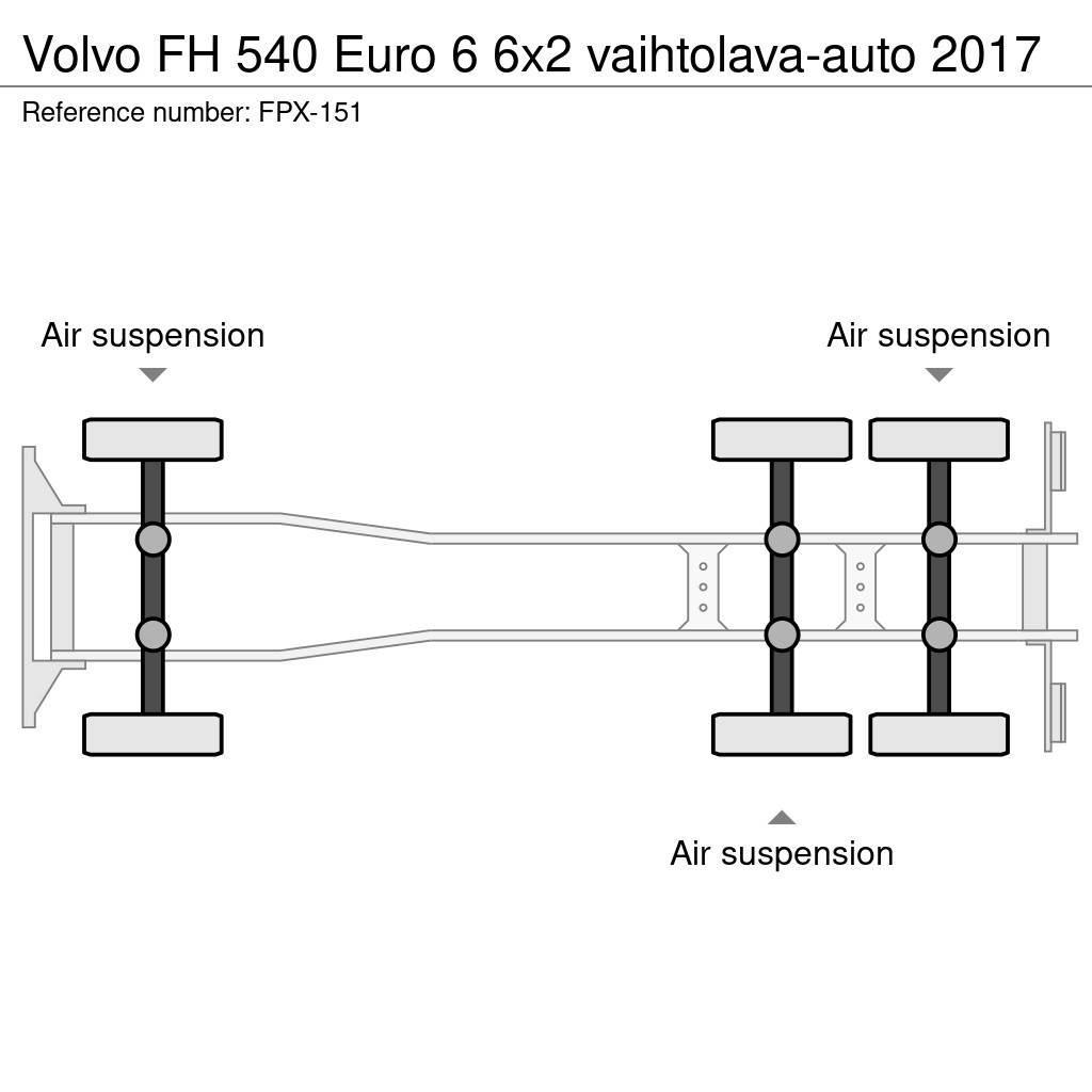 Volvo FH 540 Euro 6 6x2 vaihtolava-auto 2017 Treileri ar āķi