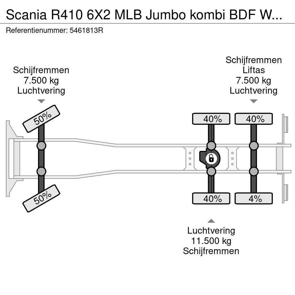 Scania R410 6X2 MLB Jumbo kombi BDF Wechsel Hubdach Retar Kabeļu pacēlājs nomontējamām kravas mašīnām