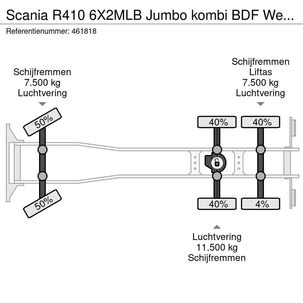 Scania R410 6X2MLB Jumbo kombi BDF Wechsel Retarder Lifti Kabeļu pacēlājs nomontējamām kravas mašīnām