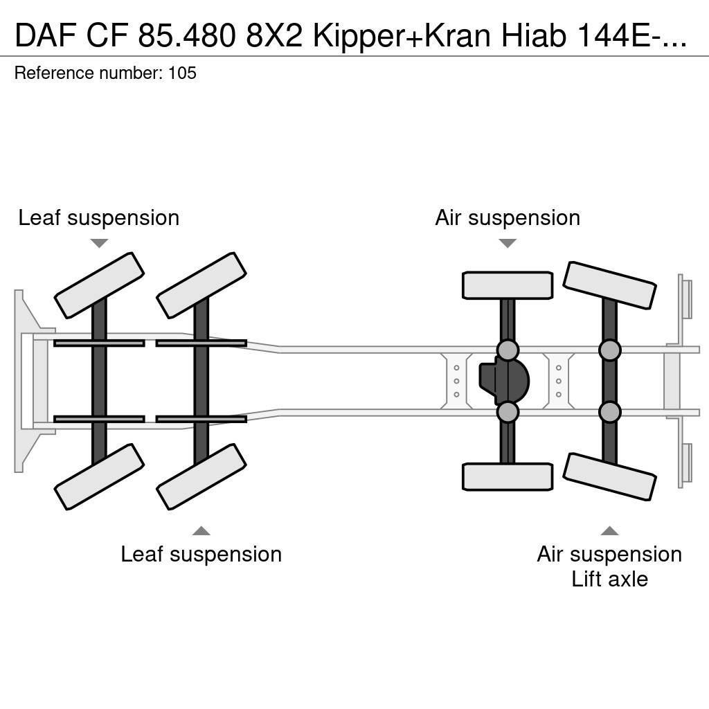 DAF CF 85.480 8X2 Kipper+Kran Hiab 144E-3 PRO Smagās mašīnas ar celtni