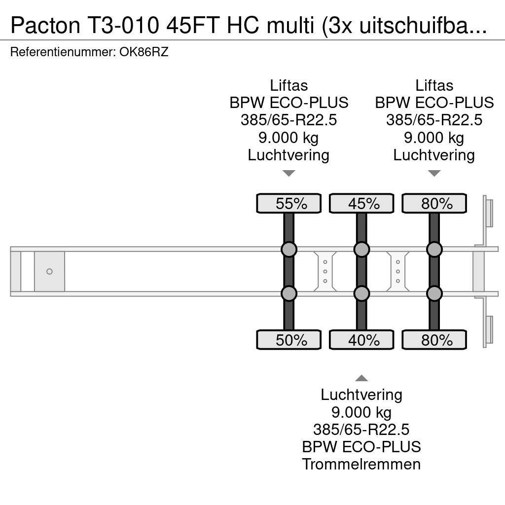 Pacton T3-010 45FT HC multi (3x uitschuifbaar), 2x liftas Konteinertreileri