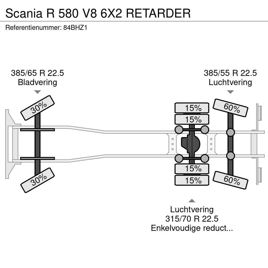 Scania R 580 V8 6X2 RETARDER Šasija ar kabīni