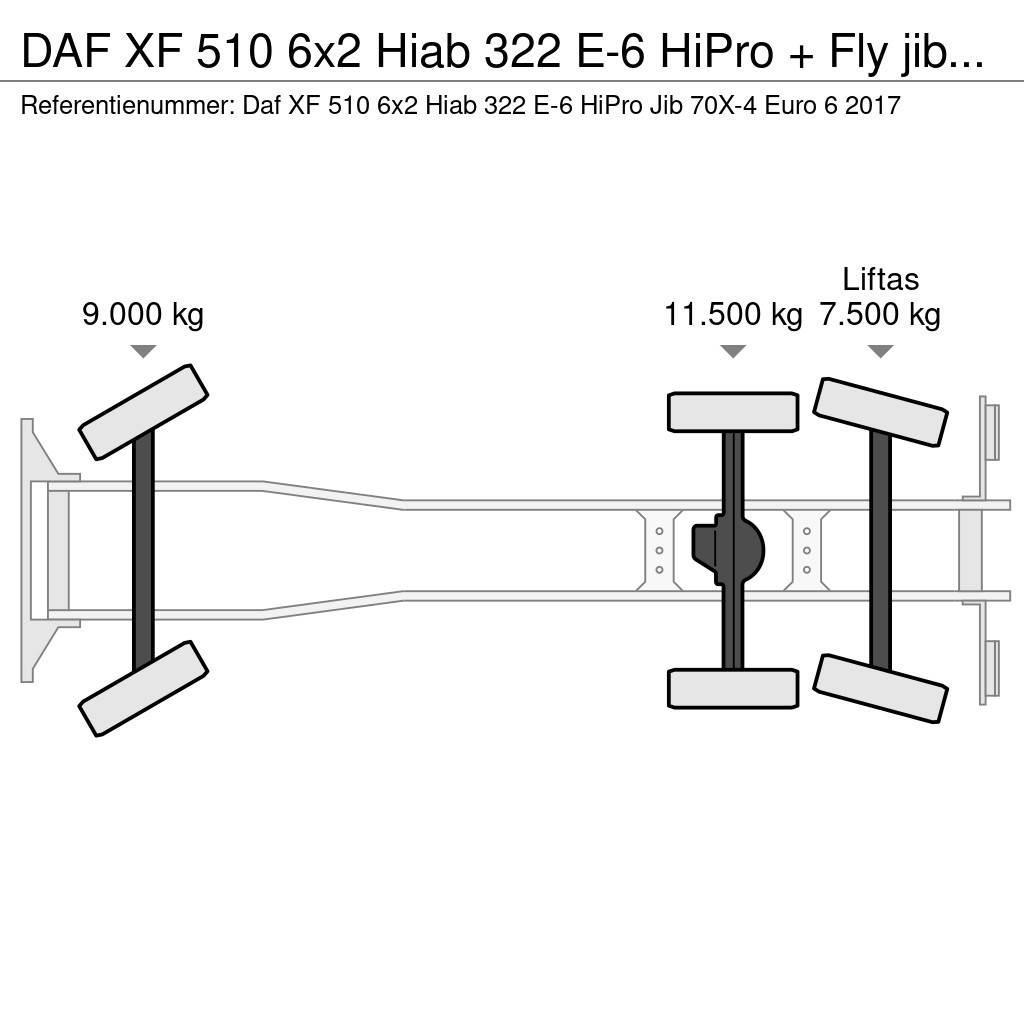 DAF XF 510 6x2 Hiab 322 E-6 HiPro + Fly jib Euro 6 Visurgājēji celtņi