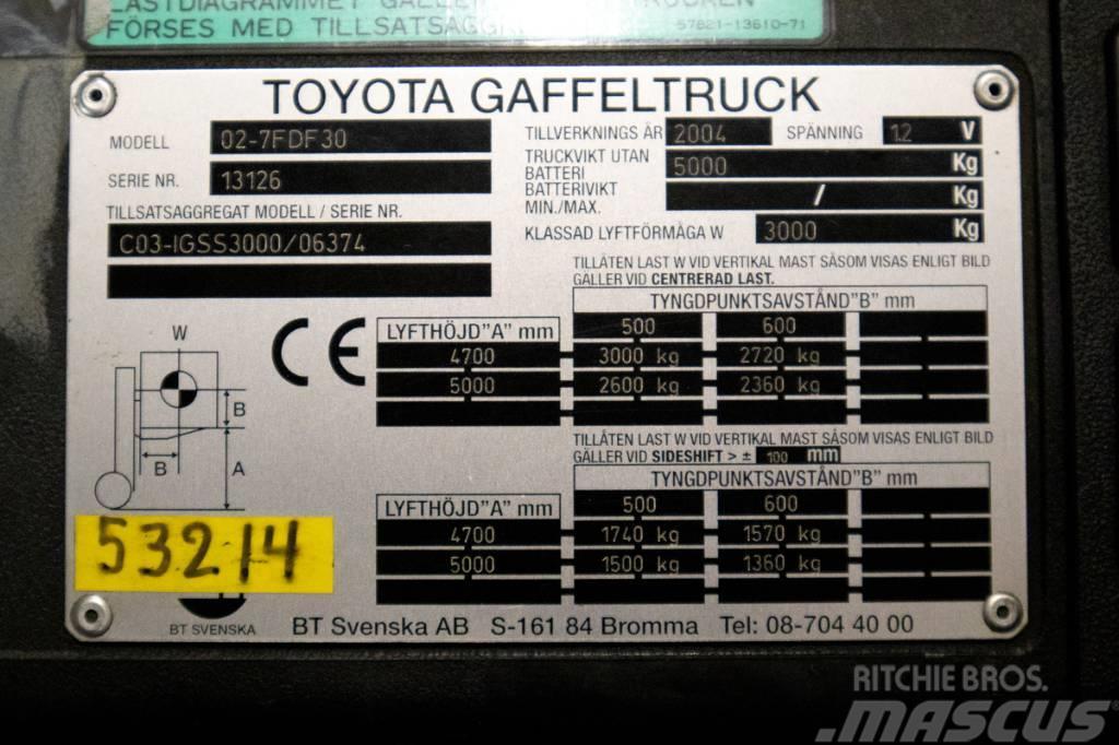 Toyota 7FDF30, 3-tons dieselmotviktstruck med 5m lyftöjd Tehnika ar dīzeļa dzinēju