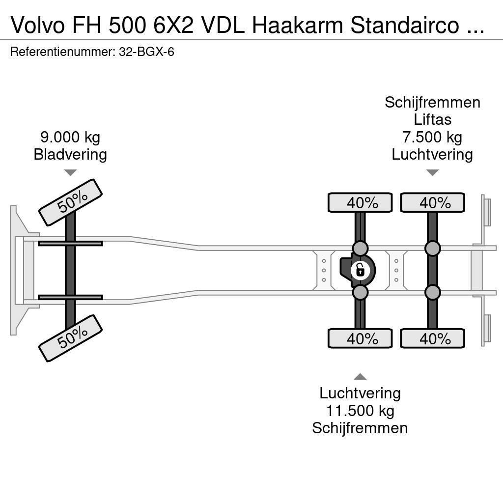 Volvo FH 500 6X2 VDL Haakarm Standairco 9T Vooras NL Tru Treileri ar āķi
