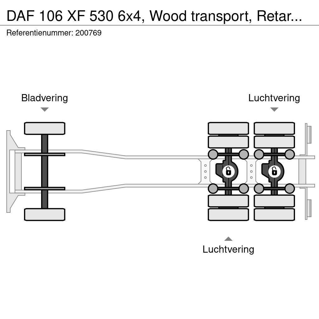 DAF 106 XF 530 6x4, Wood transport, Retarder, Loglift Kokvedēji
