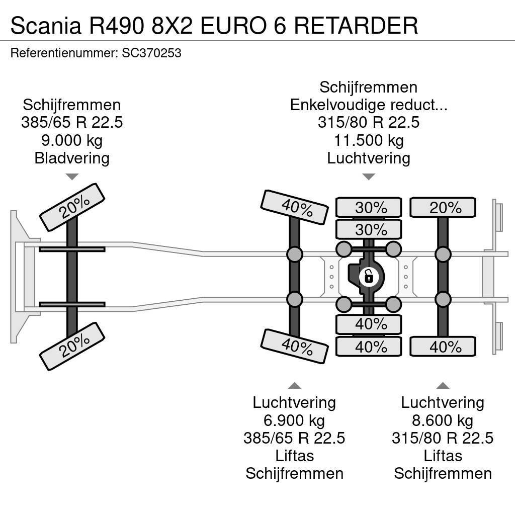 Scania R490 8X2 EURO 6 RETARDER Šasija ar kabīni