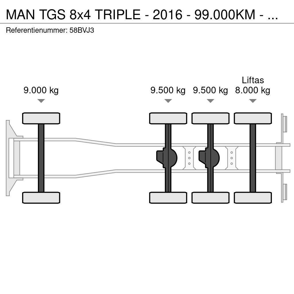 MAN TGS 8x4 TRIPLE - 2016 - 99.000KM - HMF 2620K5 - RA Platformas/izkraušana no sāniem