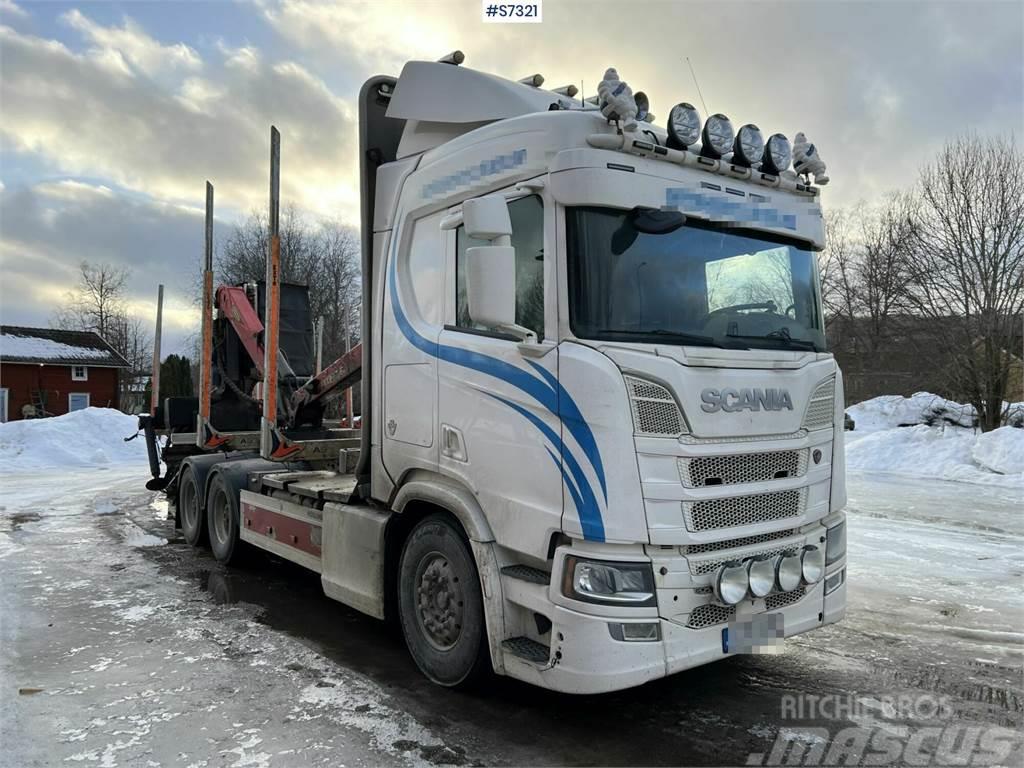 Scania R650 Timber truck with wagon and crane Kokvedēji