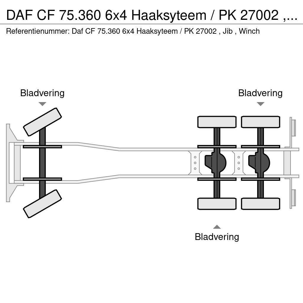 DAF CF 75.360 6x4 Haaksyteem / PK 27002 , Jib , Winch Treileri ar āķi