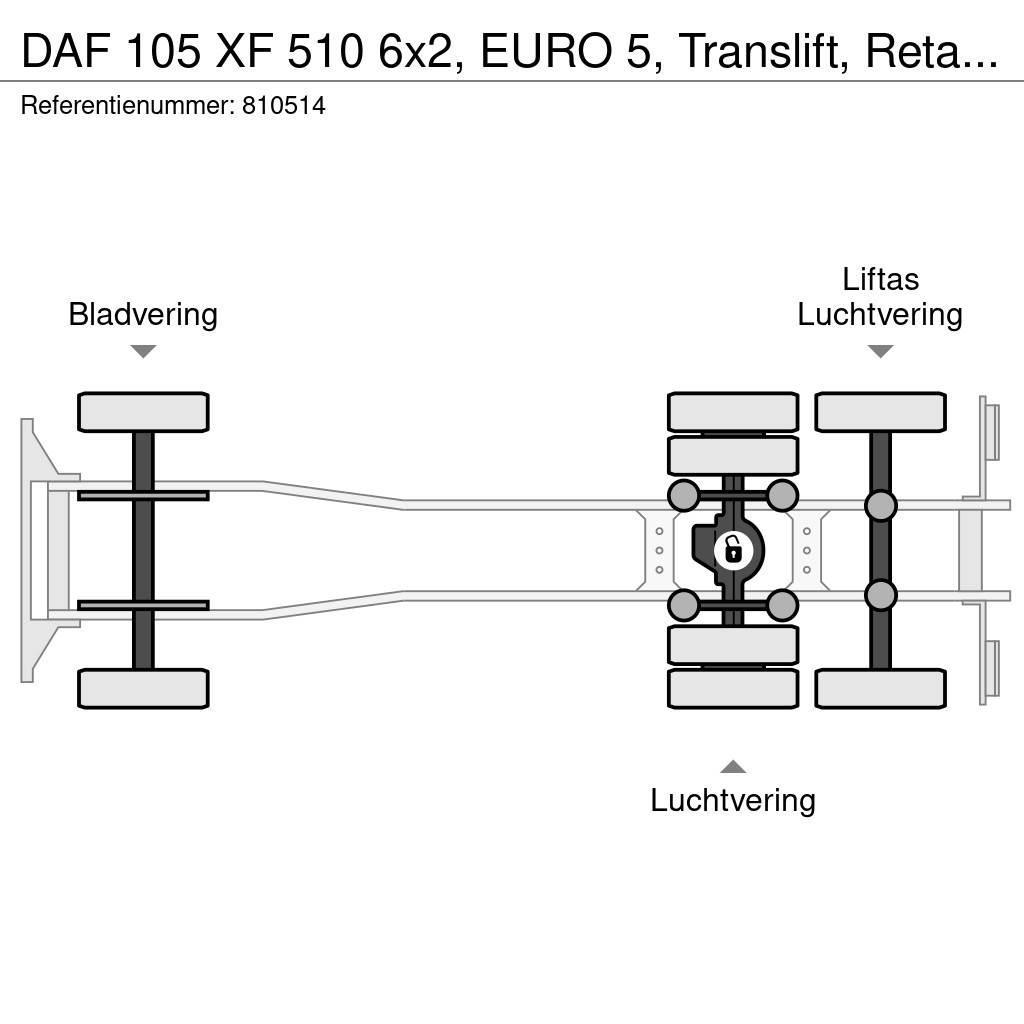 DAF 105 XF 510 6x2, EURO 5, Translift, Retarder, Manua Treileri ar āķi