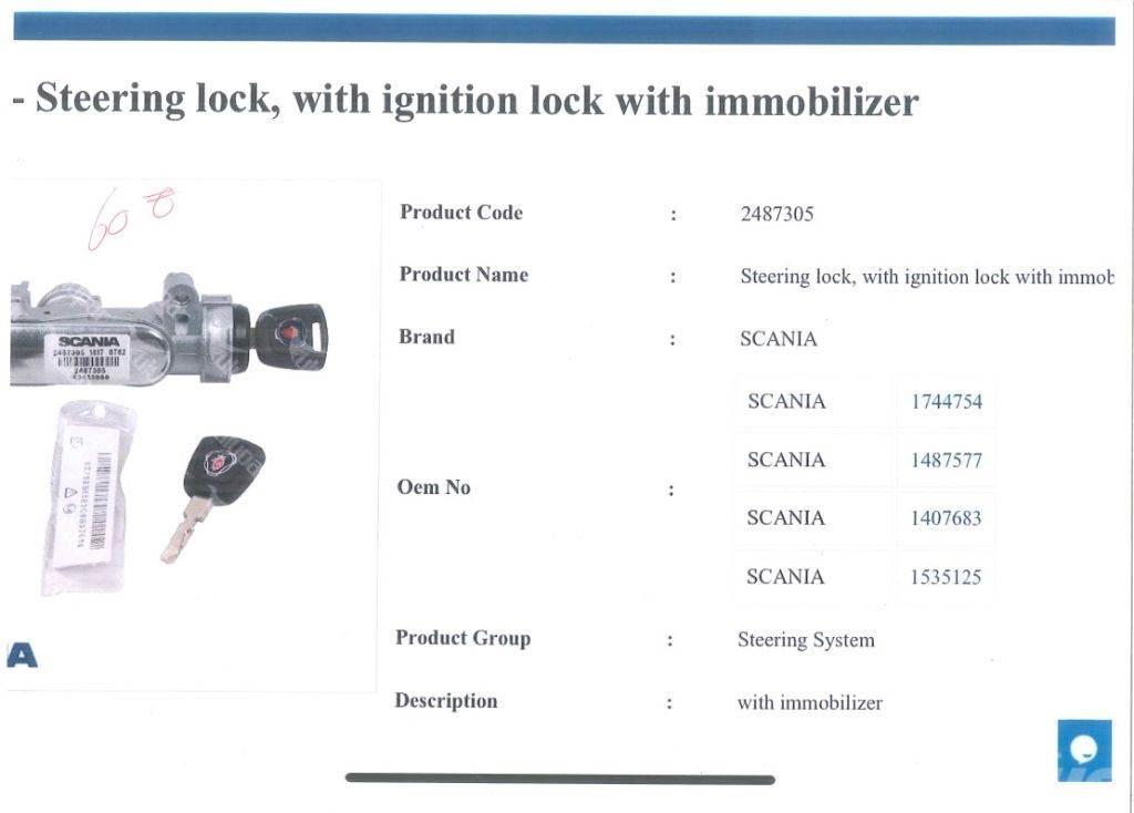 Scania Steering Lock, With ignition lock immobilizer Citas sastāvdaļas