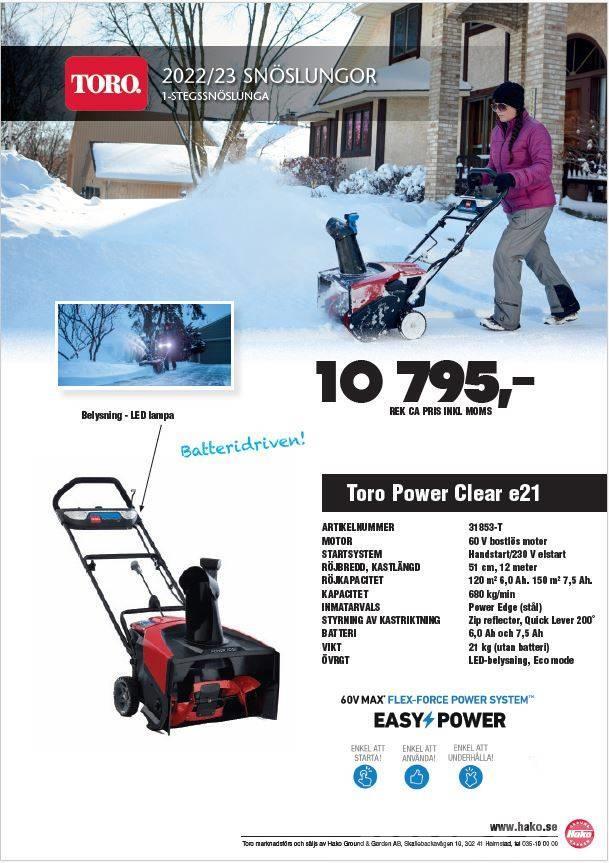 Toro Power Clear E21 batteridriven snöslunga Sniega metēji