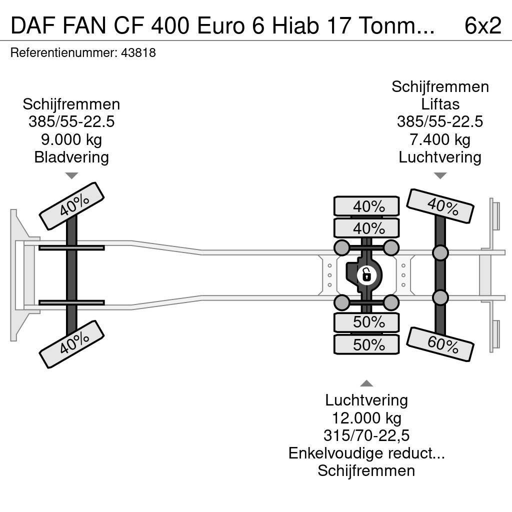 DAF FAN CF 400 Euro 6 Hiab 17 Tonmeter laadkraan Treileri ar āķi