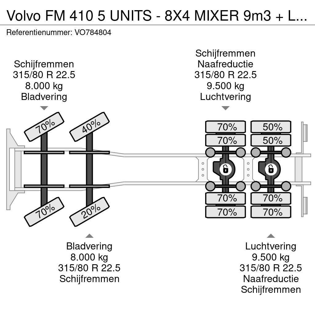 Volvo FM 410 5 UNITS - 8X4 MIXER 9m3 + LIEBHERR CONVEYOR Betonvedēji