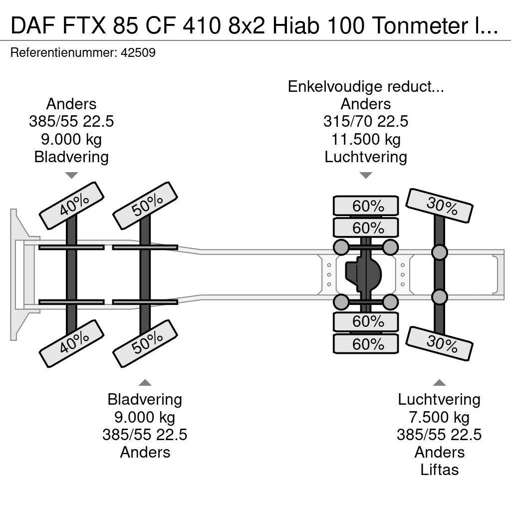 DAF FTX 85 CF 410 8x2 Hiab 100 Tonmeter laadkraan + Fl Vilcēji