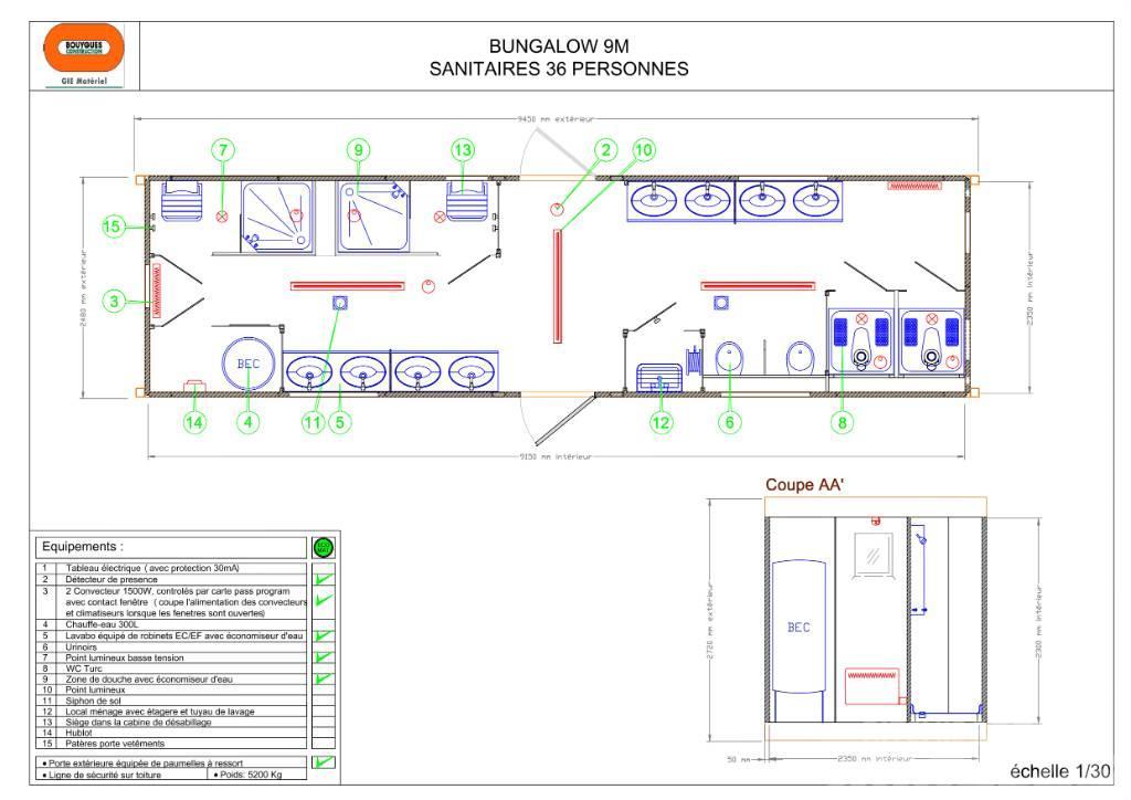  Bungalow 9 m Sanitaire agence 36 p Celtniecības moduļi
