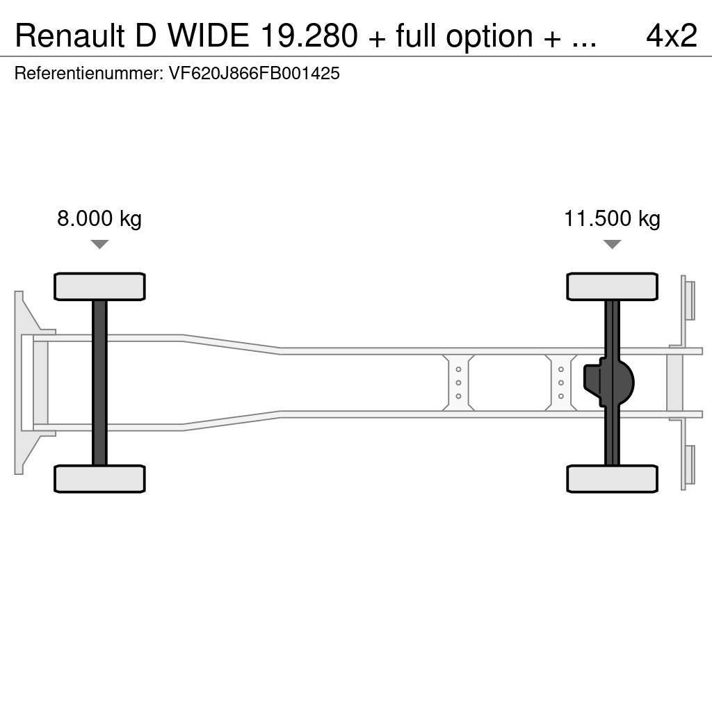 Renault D WIDE 19.280 + full option + REMOTE + EURO 6 HIAB Kravas automašinas konteineru vedeji