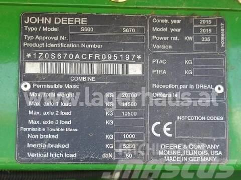 John Deere S670 Ražas novākšanas kombaini