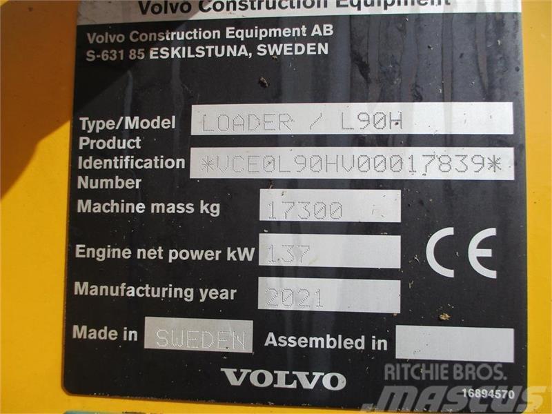 Volvo L 90 H Årg 9.2021, CDC, BSS, DK-Maskine med fuld V Iekrāvēji uz riteņiem