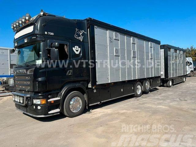 Scania R730 V8 6x2 2.Stock Stehmann + Viehanhänger Dzīvnieku pārvadāšanas transports