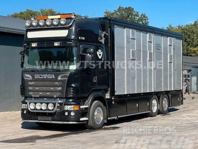 Scania R730 V8 6x2 2.Stock Stehmann + Hubdach, Vollluft Dzīvnieku pārvadāšanas transports